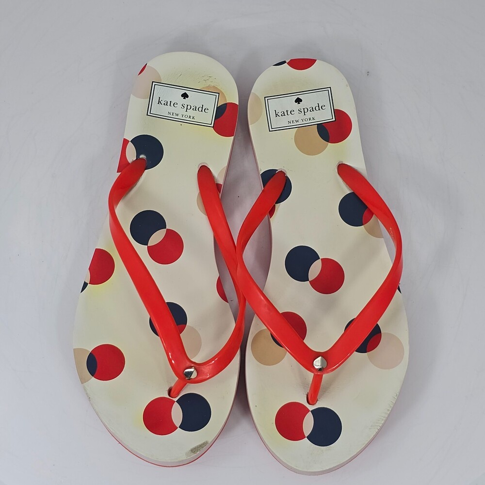 Kate Spade Feldon Women 8 B Polka Dot Red Rubber Pool Flip Flops